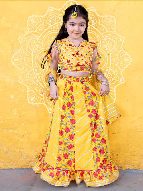 Girls Printed Patchwork Ready to Wear Lehenga & Choli with Dupatta Set