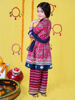 Girls Ethnic Motifs Printed Angrakha Kurta & Palazzos with Dupatta Set