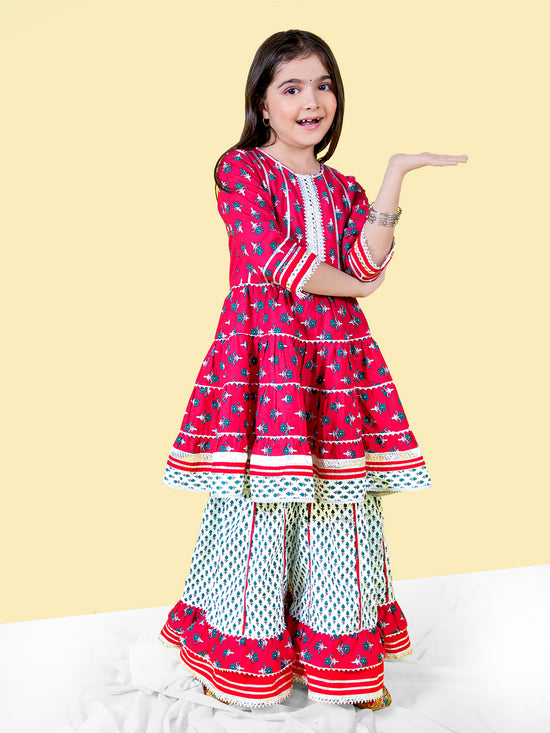 Girls Ethnic Motifs Printed Sequinned detailed A-Line Kurta with Sharara Set