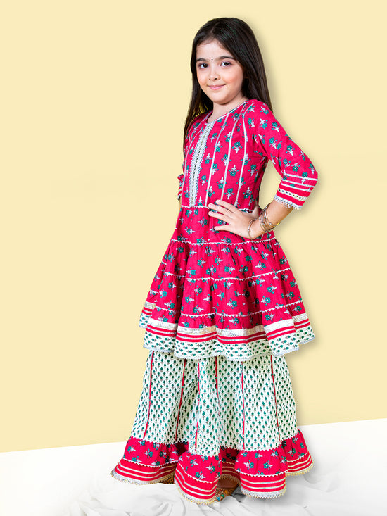 Girls Ethnic Motifs Printed Sequinned detailed A-Line Kurta with Sharara Set