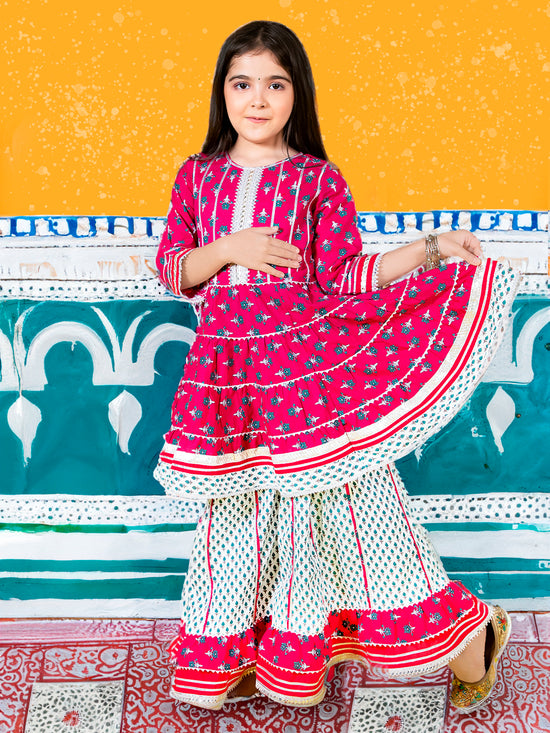 Girls Ethnic Motifs Printed Sequinned detailed A-Line Kurta with Sharara Set