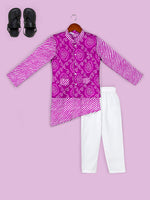 Boys Leheriya Printed Straight Kurta & Pyjamas with Nehru Jacket Set