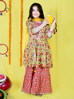 Girls Floral Printed Gotta Patti Kurta & Sharara with Dupatta Set