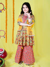 Girls Floral Printed Gotta Patti Kurta & Sharara with Dupatta Set