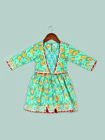 Girls Floral Printed Empire Gotta Patti Pure Cotton Kurta & Sharara with Dupatta Set