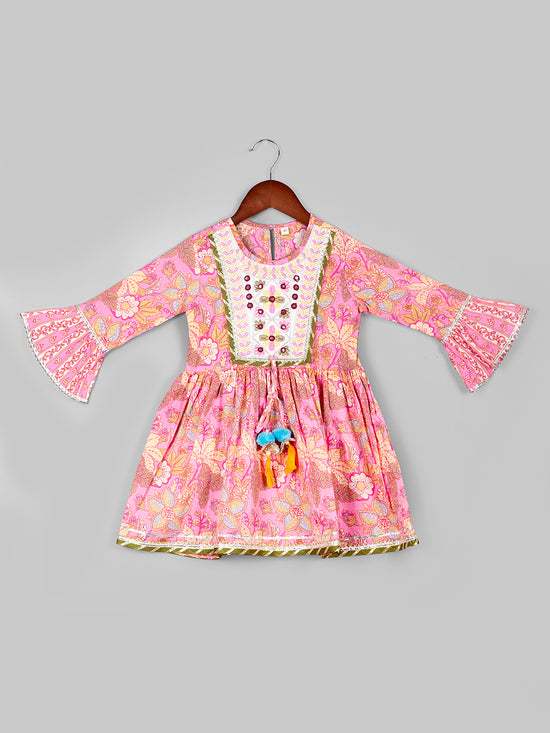 Girls Floral Printed Pure Cotton Kurta & Sharara with Dupatta Set