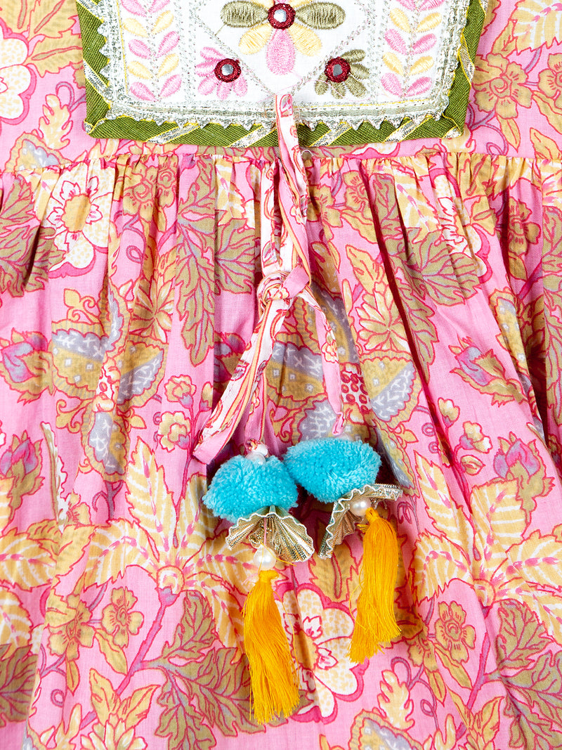 Girls Floral Printed Pure Cotton Kurta & Sharara with Dupatta Set