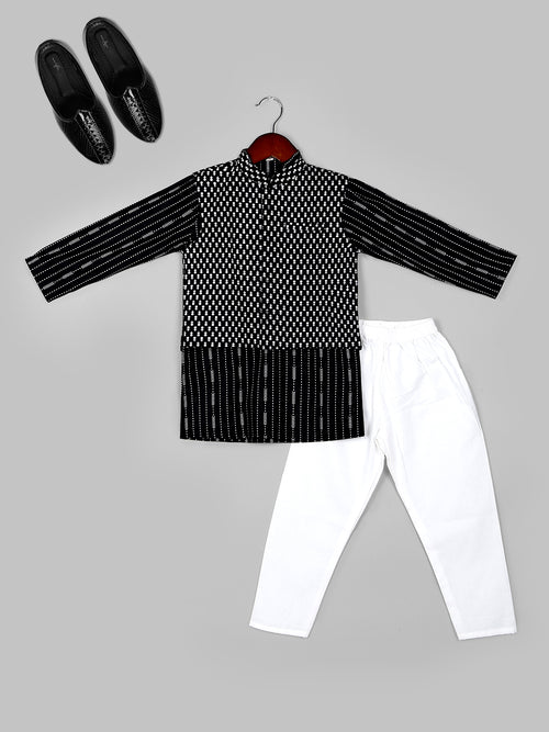 Boys Striped Straight Pure Cotton Kurta & Pyjamas with Nehru Jacket Set