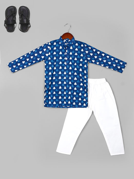 Boys Printed Pure Cotton Straight Kurta with Pyjamas Set