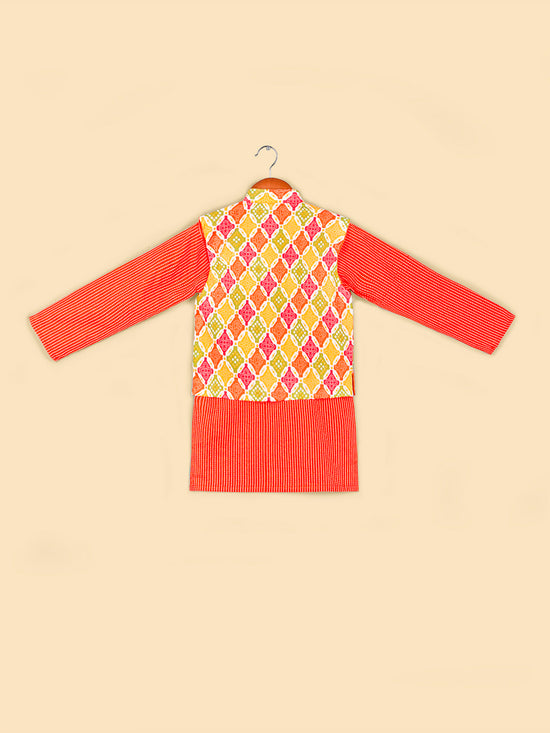 Boys Ethnic Motifs Pure Cotton Straight Kurta & Pyjamas with Nehru Jacket Set