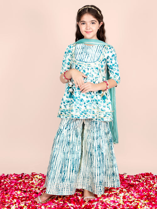Girls Floral Printed Pure Cotton A-Line Kurta & Sharara with Dupatta Set
