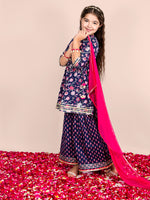 Girls Floral Printed Angrakha Cotton Kurta & Sharara with Dupatta Set