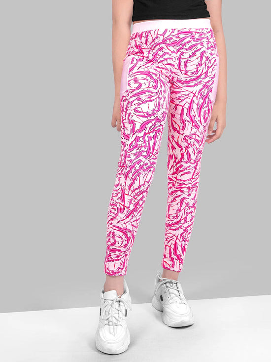 Girls Pink Skinny Fit Fast-Dry Active Printed Jeggings-NN00093JGG-68