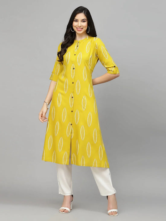 Women's Block Printed Rayon A-Line Kurta-NOMICORN36