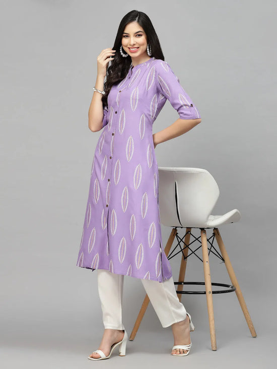 Women's Block Printed Rayon A-Line Kurta-NOMIPURPLE36