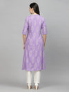 Women's Block Printed Rayon A-Line Kurta-NOMIPURPLE36