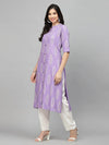 Women's Block Printed Rayon A-Line Kurta-NOMIPURPLE36