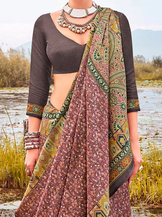 Saree Mall Women's Pashmina  Mauve Printed Designer Saree With Blouse Piece-NORTHBT1105