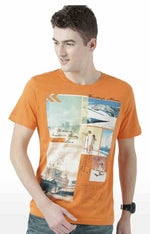 Huetrap Orange Mens Short Sleeve Graphic Printed Tshirt-HT17MKGRABZO00625