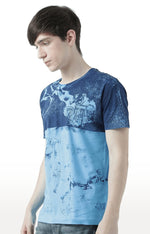 Huetrap Blue Mens Short Sleeve Graphic Printed Tshirt-HT17MKGRATQB00605