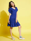 Girls Royal Blue Front Button Tiered Dress