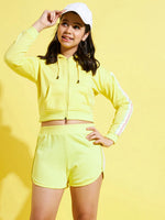 Girls Yellow Front Zipper Bomber Jacket