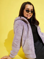 Girls Purple Fur Front Pocket Hoodie Jacket