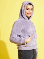 Girls Purple Fur Front Pocket Hoodie Jacket