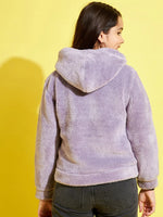 Girls Purple Fur Front Pocket Hoodie Jacket