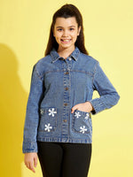 Girls Blue Flower Denim Jacket