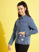 Girls Blue Flower Denim Jacket