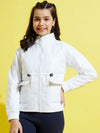 Girls White Front Pocket Quilted Jacket