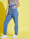 Girls Blue Paper Bag Waist Carrot Jeans