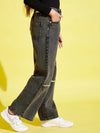 Girls Black Acid Wash Front Zipper Straight Jeans