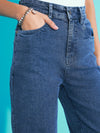 Girls Blue Acid Wash Hem Pocket Straight Jeans