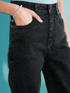 Girls Black Acid Wash Hem Pocket Straight Jeans