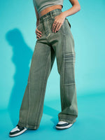 Girls Yellow Acid Wash Side Pocket Wide Leg Jeans