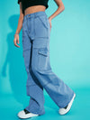 Girls Ice Blue Acid Wash Front Seam Straight Jeans