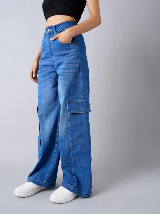 Girls Blue Blast Hem Pocket Straight Jeans-NVJEAN0601