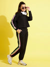 Girls Black Terry Side Tape Joggers