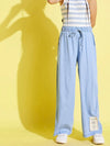 Girls Ice Blue Tencel Wide Leg Drawstring Pants