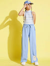 Girls Ice Blue Tencel Wide Leg Drawstring Pants