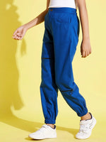 Girls Blue Front Zipper Twill Joggers