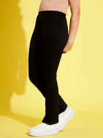 Girls Black Front Button Bell Bottom Pants