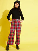 Girls Red & Yellow Check Straight Pants