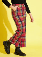 Girls Red & Yellow Check Straight Pants