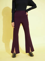 Girls Burgundy Front Slit Bell Bottom Pants