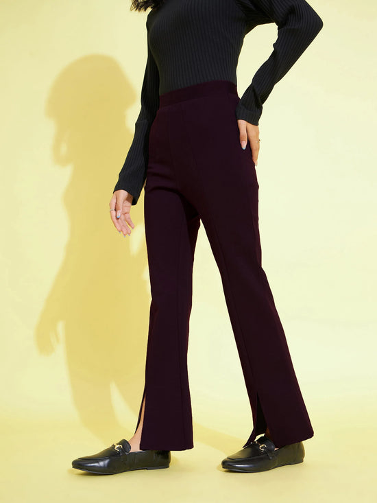 Girls Burgundy Front Slit Bell Bottom Pants