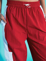 Girls Red Contrast Pocket Cargo Parachute Pants