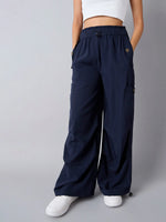 Girls Navy Pull Hem Parachute Cargos-NVPANT50889